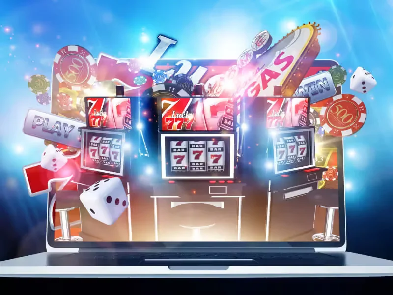 Happy Brazilian player using the QDQD app on smartphone with colorful casino lights in the background